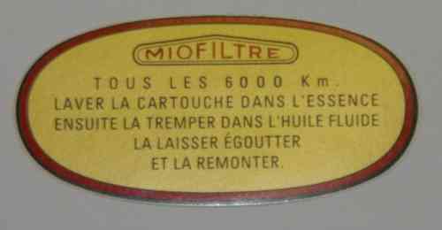 Sticker for air filter housing 'Miofiltre', Ami 6 + GS
