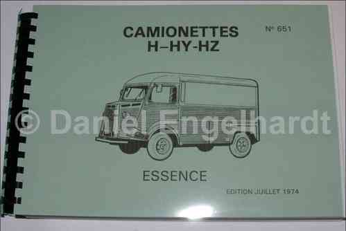 Citroen-spare parts catalogue n. 651, reprint, Camionettes H, HY, HZ gasoline Ed. 7/1074