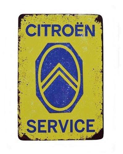 Plaque publicitaire 'CITROEN SERVICE' en jaune et bleu