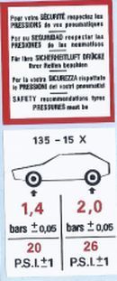 Sticker for tire pressure Citroen 2CV van / Acadyane 135/15